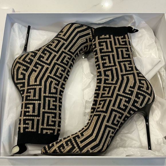 Balmain Shoes - BALMAIN Metallic jacquard-knit ankle boots black